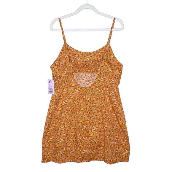 Wild Fable Sleeveless Floral Woven Bodycon Mini Dress Square Neck Cutout Orange - Picture 14 of 15